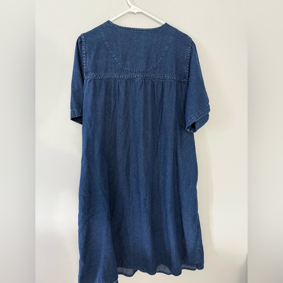 VTG La Cera Denim Floral Dress With Pockets Blue Midi Dress Button Down 1X XL - Picture 6 of 8